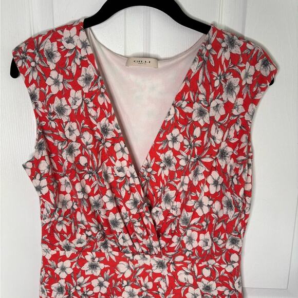 Gilli Red and White Floral Sleeveless Wrap Dress Size Large - Picture 2 of 6